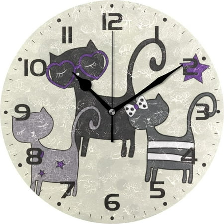 SKYSONIC Cute Cats on Polka Dots Wall Clock 10 Inch Silent Non Ticking Round Clock Oil Painting Clock Easy to Read Clock for Living Room Bedroom Bathroom Home Decor