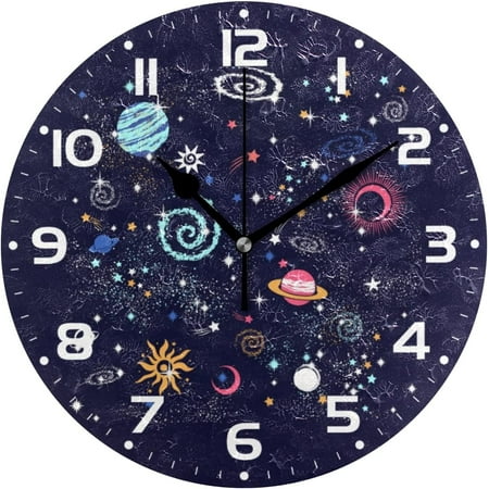 SKYSONIC Galaxy Space Wall Clock 10 Inch Silent Non Ticking Round Clock Oil Painting Clock Easy to Read Clock for Living Room Bedroom Bathroom Home Decor