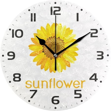 SKYSONIC Sunflower Wall Clock 10 Inch Silent Non Ticking Round Clock Oil Painting Clock Easy to Read Clock for Living Room Bedroom Bathroom Home Decor