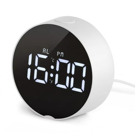 Small Digital Alarm Clock Desk Travel Electronic Clock With 2 Brightness Levels Multifunctional Round Mirror Clock