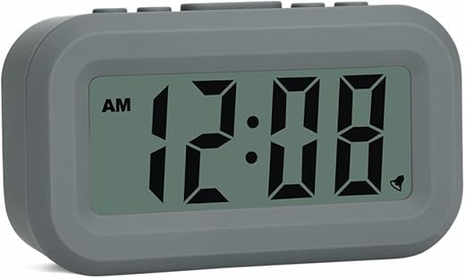 Small Digital Alarm Clock,Easy to Read,Simple Operation,Constant Backlight On/Off,Crescendo Alarm,9 Min Snooze,12/24Hr,Bedside Travel Alarm Clock,AAA Battery Operated,Grey