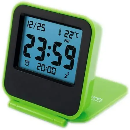 Small Digital Travel Alarm Clocks,Battery Operated Travel Clock with LCD Night Light,Portable Folding Mini Pocket Temperature Clock for Outdoor Kids Bed Desk Table Cruise Camper（Green）