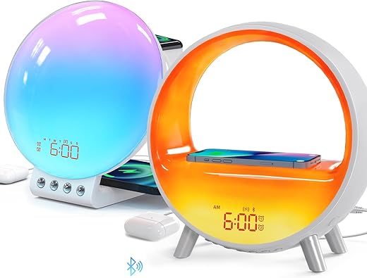 Smart Version Alarm Clock with Wireless Charger WG302, Classic Version Clock with Bluetooth Speaker WG401