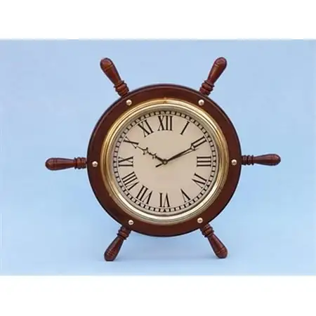 Solid Wood & Brass Ship Wheel Clock 15 in. Decorative Accent