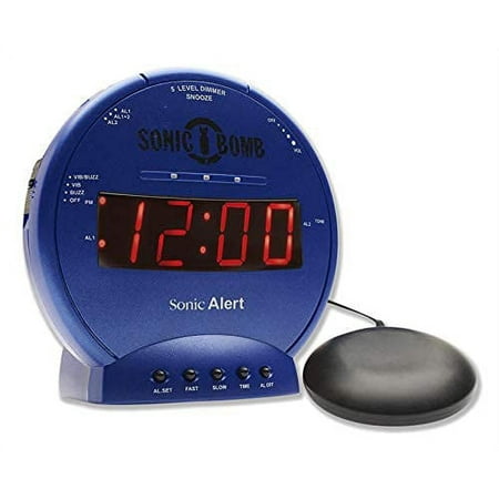 Sonic Alert - Sonic Bomb Dual Alarm Clock with Bed Shaker Vibrator and Digital Display Tecnology - Blue