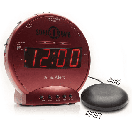 Sonic Alert - Sonic Bomb Dual Alarm Clock with Bed Shaker Vibrator and Digital Display Tecnology - Red