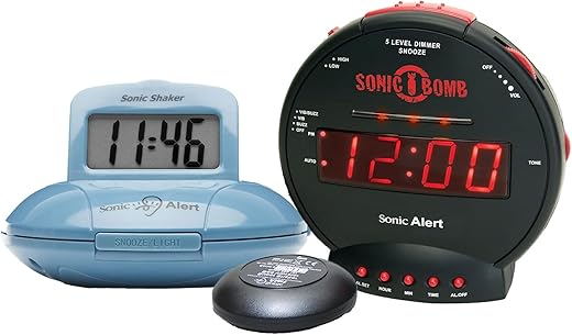 Sonic Bomb Dual Alarm Clock & Travel Alarm Clock – Extra Loud Alarm Clock for Heavy Sleepers –Adjustable Alarms & Snooze - Perfect for Home & Travel