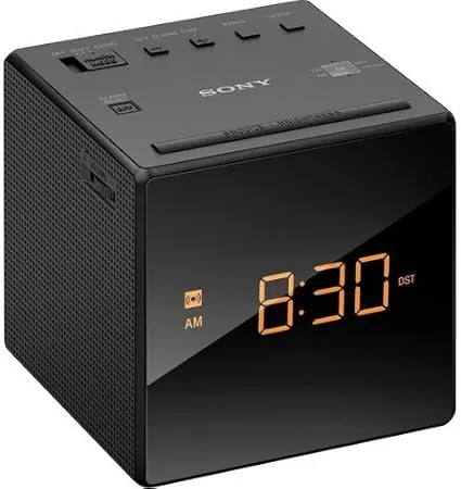 Sony Compact AM/FM Alarm Clock Radio Battery Back-Up, Adjustable Brightness Control, Programmable Sleep Timer, Daylights Savings Time Adjustment, Black Finish