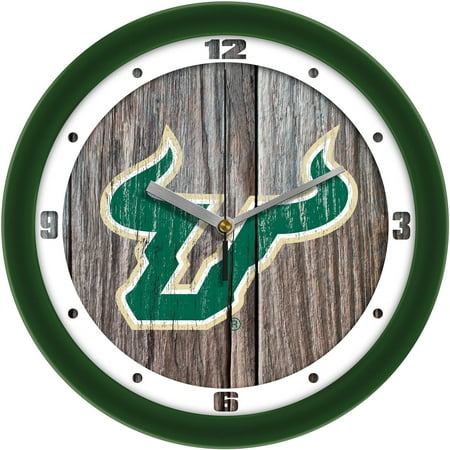 South Florida Bulls 11.5'' Suntime Premium Glass Face Weathered Wood Wall Clock