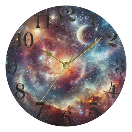 Space Universe Galaxy Wall Clock 9.8 inch Battery Operated Clocks Non-Ticking Silent for Bedroom Office Kitchen Living Room(Gold)