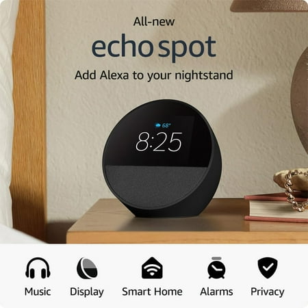 Spot (2024 release), Smart alarm clock with vibrant sound and Alexa - Black