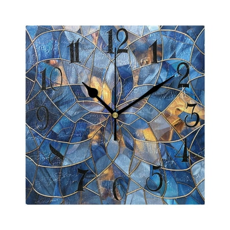 Stained Glass Wall Clock Decorative Square Silent Non-Ticking Operated Clocks Aesthetic for Bedroom Living Room