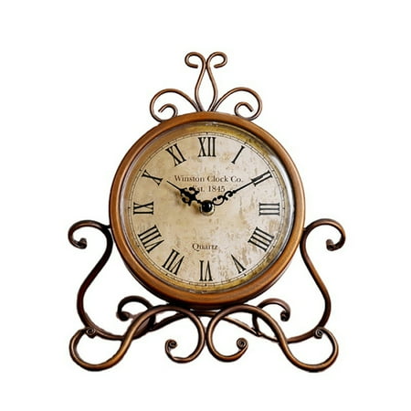 Stebcece Battery Operated Silent Table Clock Home Bedroom Living Room Office Decor Vintage Retro Iron Ornament