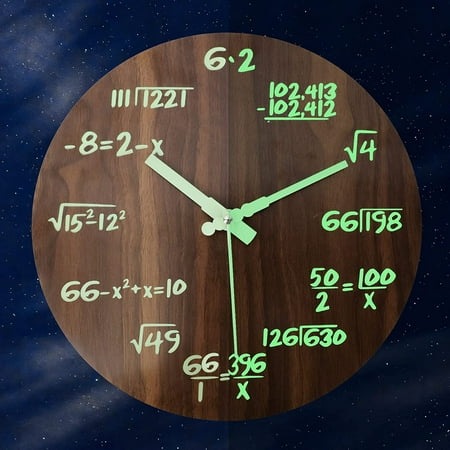 STONCEL Math Clock Luminous Wall Clock, Modern Silent Non Ticking Round Night Light Clock, Mathematical Equations Wall Clocks, Indoor Decor for Living Room Kitchen School Classroom, (Wood Grain)