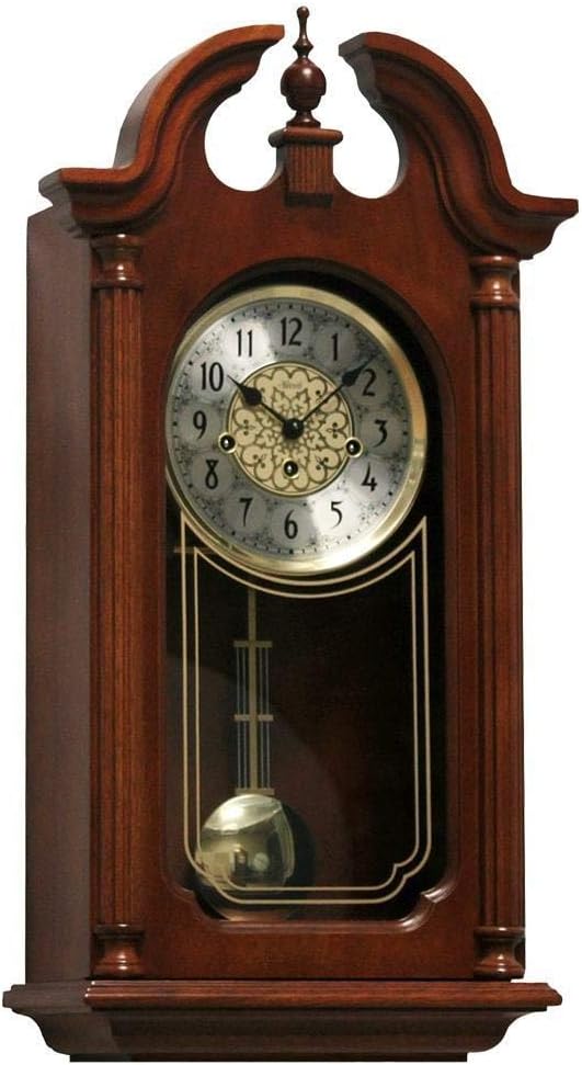 Store: Hopewell Mechanical Regulator Wall Clock #70820N90341 by Hermle - Elegant Antique Style Wood Clock with Pendulum and Chimes