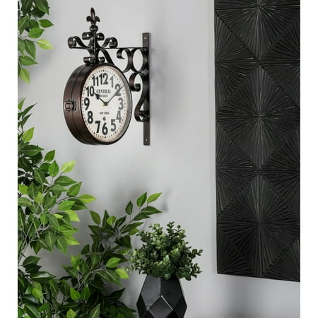 Studio 350 Black Metal Vintage Style Decorative Wall Clock with Scroll Designs