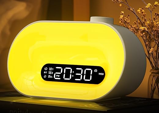 Sunrise Alarm Clock Wake Up Light, Gradual Sunlight Lamp Clock, Sound Machine with 10 Soothing Sounds, FM Radio, Nightlight, Bluetooth Speaker, Digital Clock for Bedroom, Kids, Heavy Sleepers Adults