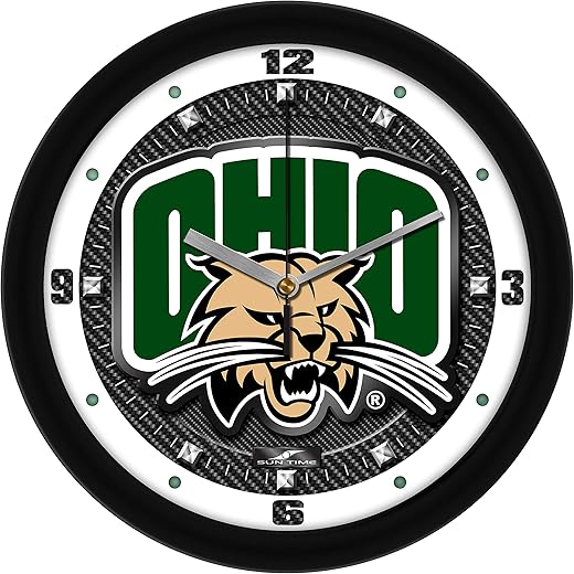 SunTime Ohio Bobcats Wall Clock, Printed Carbon Fiber Team Art, Silent Non-Ticking Quartz Movement, 11.5