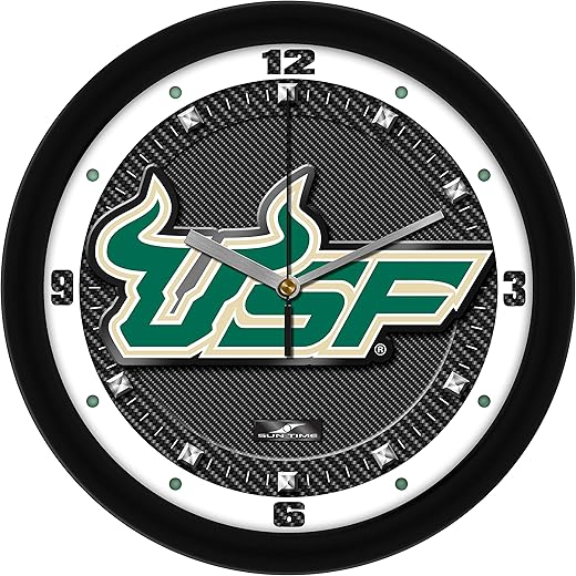 SunTime USF Bulls Wall Clock, Printed Carbon Fiber Team Art, Silent Non-Ticking Quartz Movement, 11.5