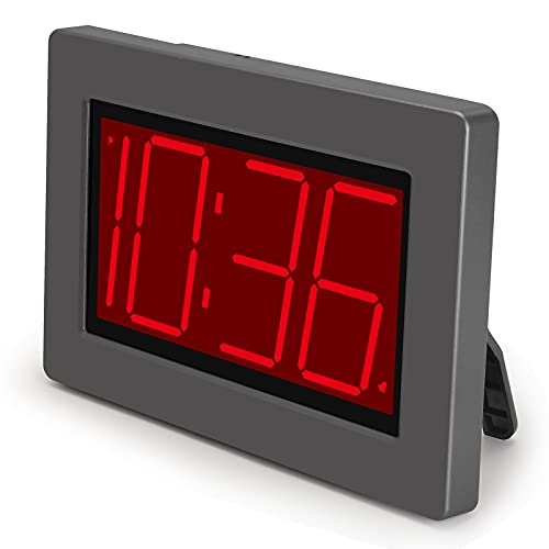 SUPLEDCK Digital Clock Large Display, LED Wall Clock, Big Desk Clock with 3 Inch Large Time Number, 3 Level Brightness,12H Display Mode, Table Stand (Grey)