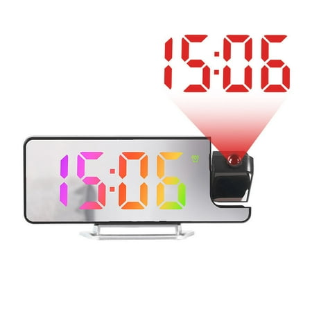 Tabletop Clocks Qwtwty Projection Alarm Clock LED Mirror Digital Clocks Large Display with 180 Rotatable Projector USB C Port Auto Dimming Modern Desk Clock for Bedroom On Clearance