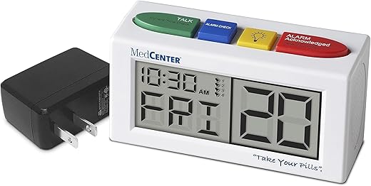 Talking Alarm Clock, Medication Pill Reminder Clock, Talking Alarm Clock for Dementia, Hearing, Visually impaired Seniors-Digital Clock Ex Large White (with Adapter)