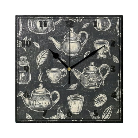 Tea Set with Tea Pots Wall Clock 7.78 Non-Ticking Silent Battery Operated for Home Bedroom Office Kitchen Living Room