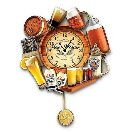 The Bradford Exchange Brew Time Hand-Painted Dimensional Wall Clock Featuring Sculpted Details Including Pilsner Glass & Flight of Beers Perfect for Any Beer Enthusiast