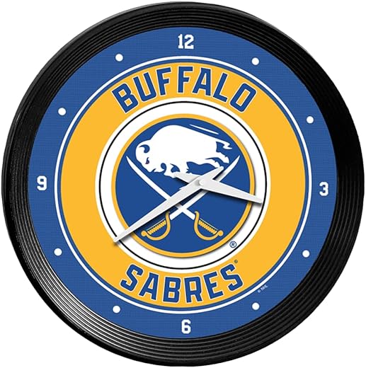 The Fan-Brand NHL Buffalo Sabres: Ribbed Frame Wall Clock - Sports Team Bar Sign Décor - Home Man Cave, Party Decoration - Made On Demand