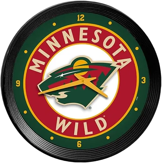 The Fan-Brand NHL Minnesota Wild: Ribbed Frame Wall Clock - Sports Team Bar Sign Décor - Home Man Cave, Party Decoration - Made On Demand