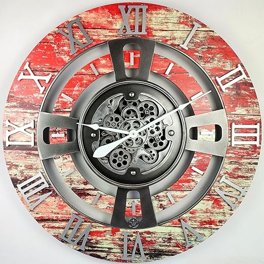 The Gears Clock Real Moving Gear Wall Clock England Line (Red Lava, 36 inches (90 cm))