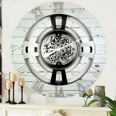 THE GEARS CLOCK Wall Clock with Real Moving Gears EN-LI_ 24 in Round White-Farmhouse