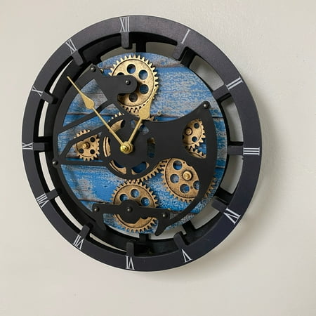 THE GEARS CLOCK Wall Clock with Real Moving Gears (Mantel clock)CA-LI_ 16 in Round Ocean-Blue