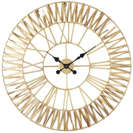 The Novogratz 31 Gold Seagrass Round Wall Clock with Weaving Design