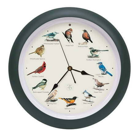 The Original Singing Bird Hanging Wall Sound Clock, 13 Inch, Green, 25th Edition