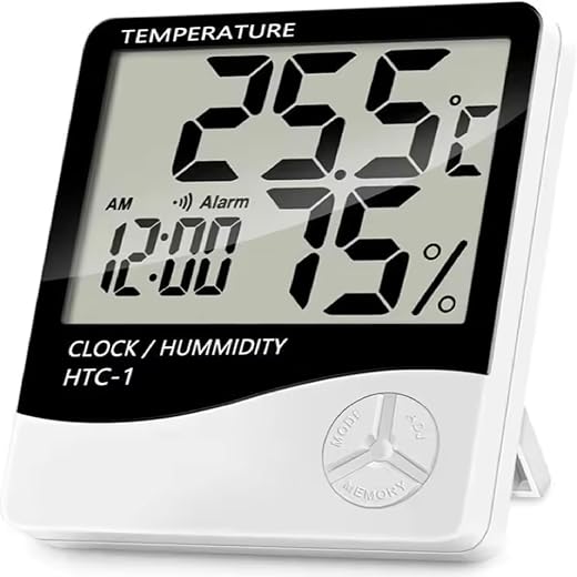 Thermo-Hygrometer HTC-1 for Temperature Humidity Clock Monitoring with Memory and Alarm