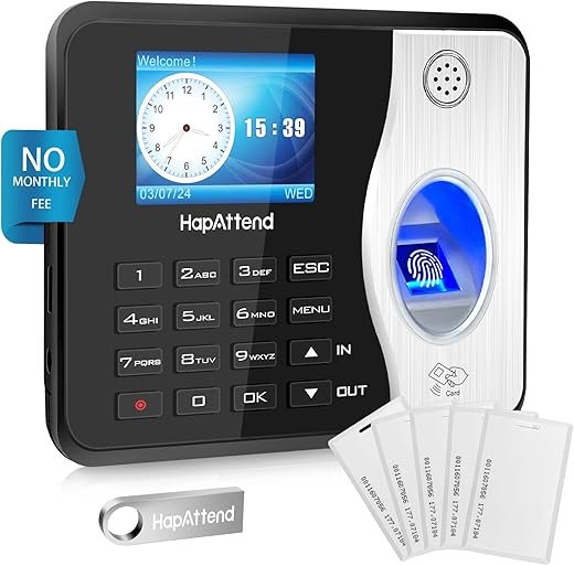 Time Clock - Fingerprint Time Clocks for Employees Small Business Automatic Calculate Hours, Standalone Biometric Clock in Machine for Employees with 5 RFID Cards (0 Monthly Fees)