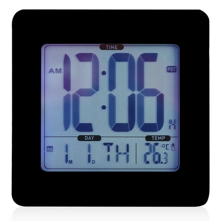 Time, Date & Temperature Monitor Desktop Alarm Clock with Blue LCD Display Daboolka