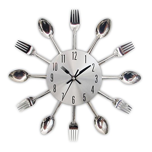 Timelike Kitchen Wall Clock, 3D Removable Modern Creative Cutlery Kitchen Spoon Fork Wall Clock Mirror Wall Decal Wall Sticker Room Home Decoration