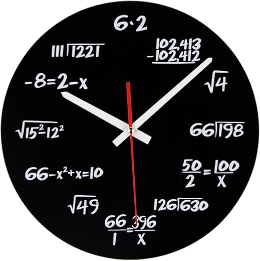 Timelike Math Clock, Unique Wall Clock Modern Design Novelty Maths Equation Clock - Each Hour Marked by a Simple Math Equation (Black)