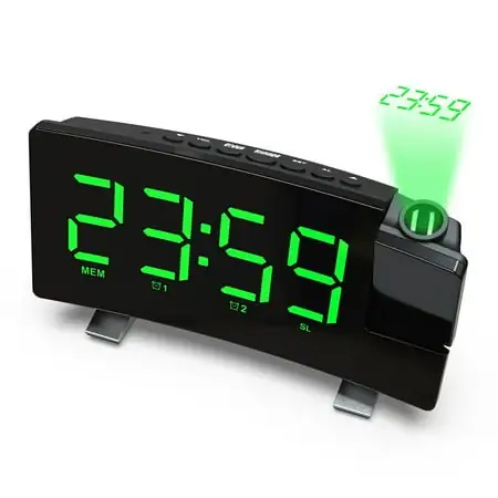 TITOUMI Projection Alarm Clock, FM Radio Digital Clock for Bedrooms Ceiling, USB Phone Charger 7 Screen Dual Alarms,Green