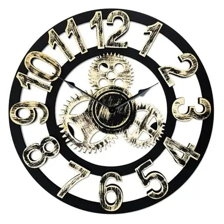 Top Race 16 Round Wall Clock, Antique 3D Gear Design, Gold w/ Numbers