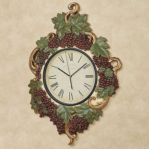 Touch of Class Vigne Elegante Handpainted Grapes Wall Clock Dark Red - 24.5 Inches High