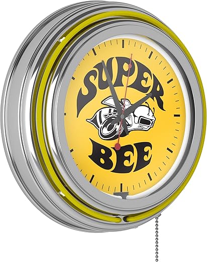 Trademark Gameroom Neon Clock - Retro Dodge Super Bee Analog Wall Clock with Pull Chain - for Kitchen, Garage, Game Room, or Home Bar