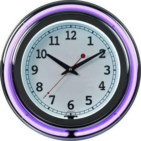 Trademark Gameroom Purple Chrome Double Ring Neon Clock, 14