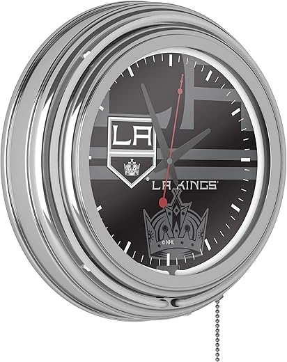 Trademark Global Neon Clock - Retro Los Angeles Kings Watermark Analog Wall Clock with Pull Chain - for Kitchen, Garage, Game Room, or Home Bar