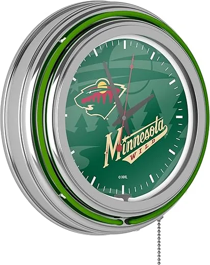 Trademark Global Neon Clock - Retro Minnesota Wild Watermark Analog Wall Clock with Pull Chain - for Kitchen, Garage, Game Room, or Home Bar