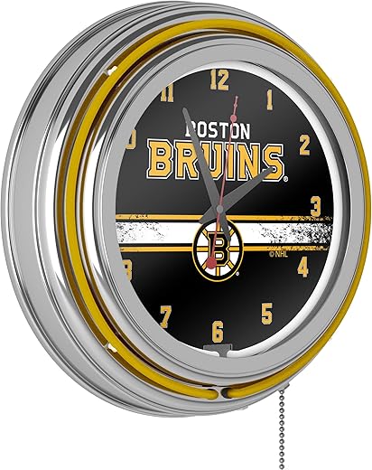 Trademark Global NHL Chrome Double Rung Neon Clock - Boston Bruins