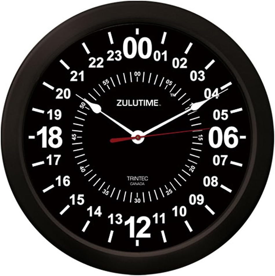 Trintec 24 Hour Military Time Black Zulu Time Wall Clock 14 ZT24-14-B