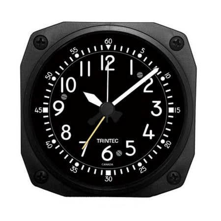 trintec aviation classic desk top travel alarm clock aircraft cockpit style face & unique housing with 12 hour display